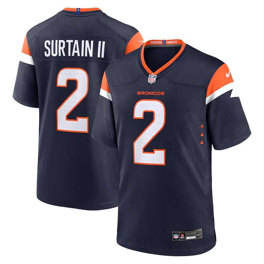 Men%27s Denver Broncos #2 Pat Surtain II Navy 2024 Game Stitched Jersey Dzhi->denver broncos->NFL Jersey